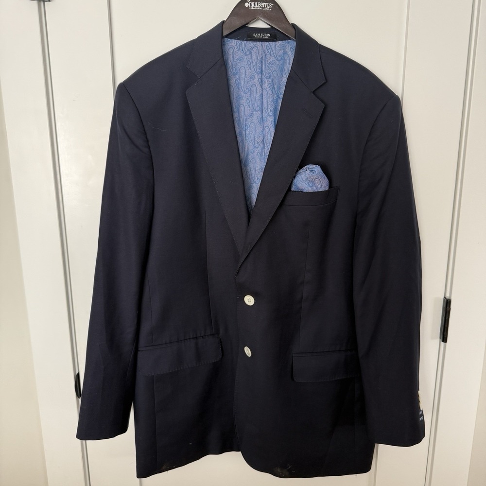 Sam Surin Bespoke Tailor Super 150's Fine Italian Wool Navy‎ Sport Coat 48L Luxe - Picture 2 of 14